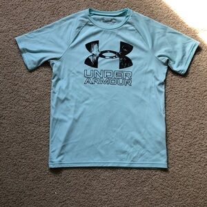Under Armour light blue moisture wicking tshirt w/black logo